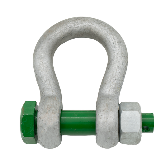 Green Pin Shackle,  WLL 6,5 Mt - Safety pin & nut, Type:G-4163, 22 mm bow, 25 mm pin, US FED. SPEC. RR-C-271 type IVA, Class3, GardeA FOS 6:1 NORM : E