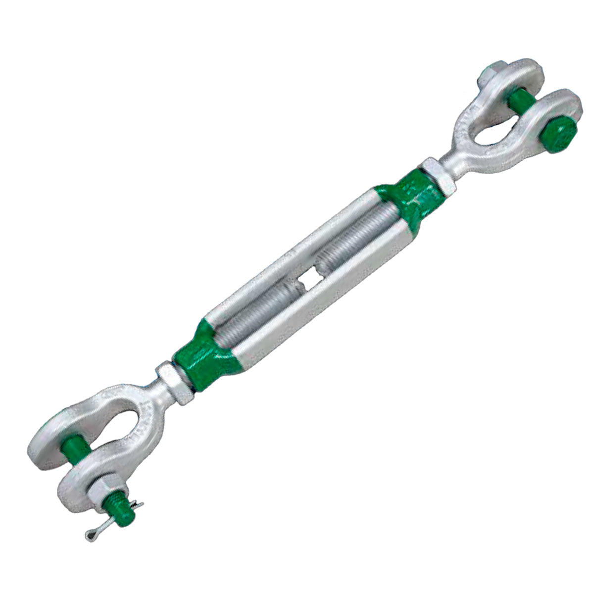 Green Pin® Turnbuckle , with jaw-jaw end-fitting and split pin, galv , 1 3/4" x 24", WLL 12,7 T